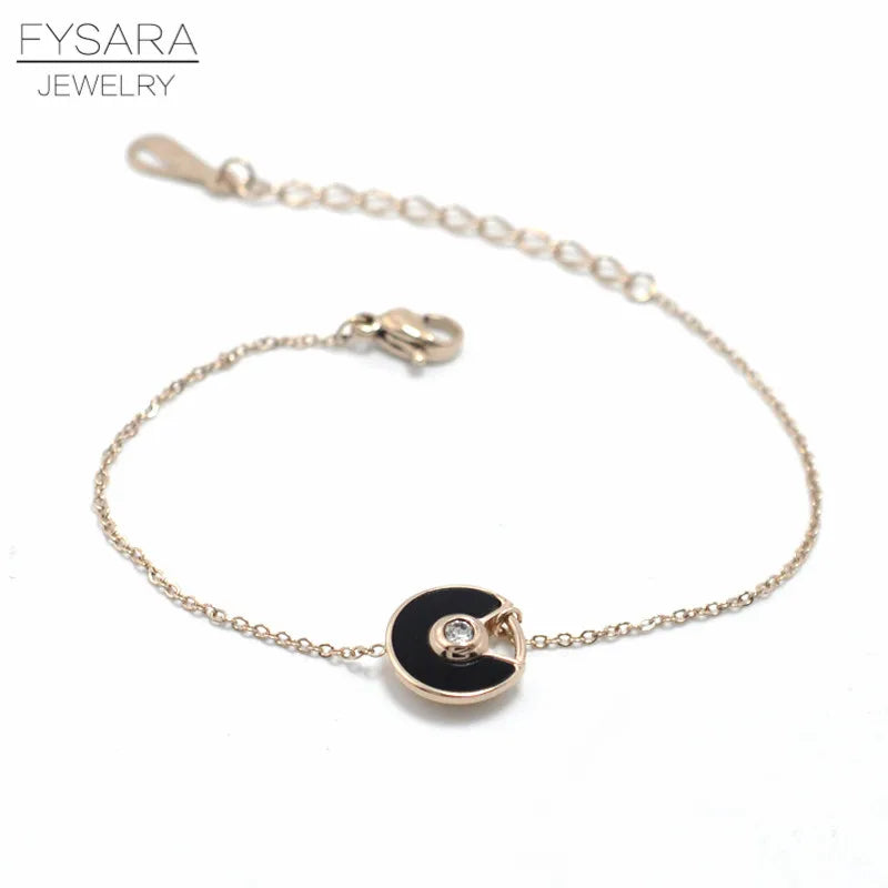 Stainless Steel Shell Charm Bracelet CZ Crystal Link Bracelet