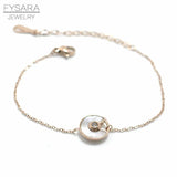 Stainless Steel Shell Charm Bracelet CZ Crystal Link Bracelet