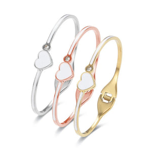 Stainless Steel Heart Bangle with Crystals
