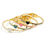 Stainless Steel Heart Bangle with Crystals
