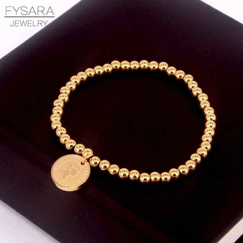 Stainless Steel Charm Beaded Bracelets For Women Queen Beads Jewelry