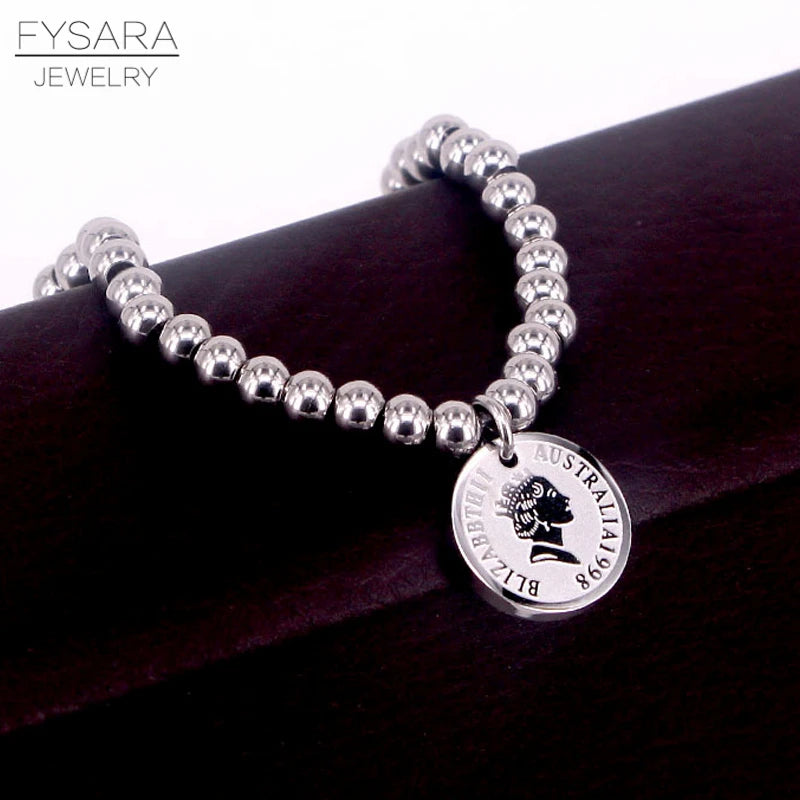 Stainless Steel Charm Beaded Bracelets For Women Queen Beads Jewelry