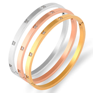 FYSARA Stainless Steel Crystals Bangles Women Jewelry 6mm/4mm CZ Love Gift