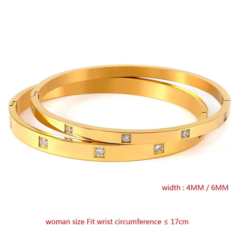 FYSARA Stainless Steel Crystals Bangles Women Jewelry 6mm/4mm CZ Love Gift