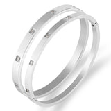 FYSARA Stainless Steel Crystals Bangles Women Jewelry 6mm/4mm CZ Love Gift