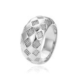 Stainless Steel Geometric Ring Texture Round Metal 18K Plated