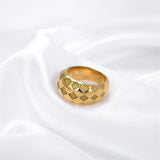 Stainless Steel Geometric Ring Texture Round Metal 18K Plated