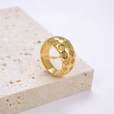 Stainless Steel Geometric Ring Texture Round Metal 18K Plated