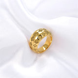 Stainless Steel Geometric Ring Texture Round Metal 18K Plated