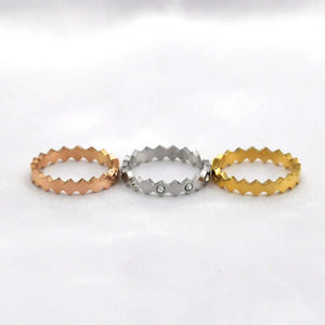 Stackable Tri-Color Geometric Ring with Zircon Crystal Inlay