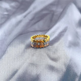 Stackable Tri-Color Geometric Ring with Zircon Crystal Inlay