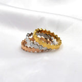 Stackable Tri-Color Geometric Ring with Zircon Crystal Inlay