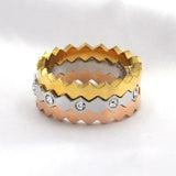 Stackable Tri-Color Geometric Ring with Zircon Crystal Inlay
