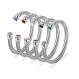 Stainless Steel Wire Rope Bangle Zircon Cuff Bracelet Adjustable