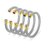 Stainless Steel Wire Rope Bangle Zircon Cuff Bracelet Adjustable