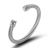 Stainless Steel Wire Rope Bangle Zircon Cuff Bracelet Adjustable
