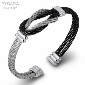 Titanium Steel Twisted Cable Wire Bracelet Unisex Punk Cuff Knot Bangle