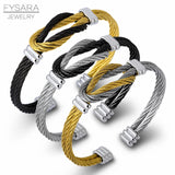 Titanium Steel Twisted Cable Wire Bracelet Unisex Punk Cuff Knot Bangle