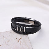 Classic Woven Leather Bracelet Men's Multilayer Stainless Steel Bangle