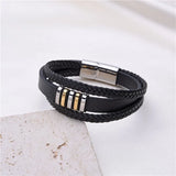 Classic Woven Leather Bracelet Men's Multilayer Stainless Steel Bangle