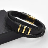 Classic Woven Leather Bracelet Men's Multilayer Stainless Steel Bangle