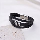 Classic Woven Leather Bracelet Men's Multilayer Stainless Steel Bangle