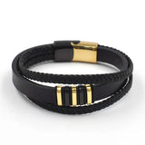 Classic Woven Leather Bracelet Men's Multilayer Stainless Steel Bangle