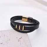 Classic Woven Leather Bracelet Men's Multilayer Stainless Steel Bangle