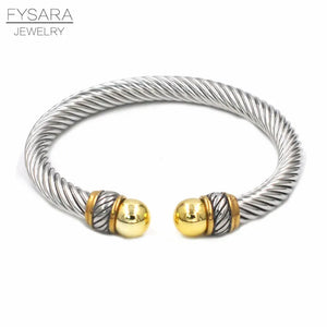 Cable Wire Bangle Cuff Bracelets Classic Jewelry for Women Men