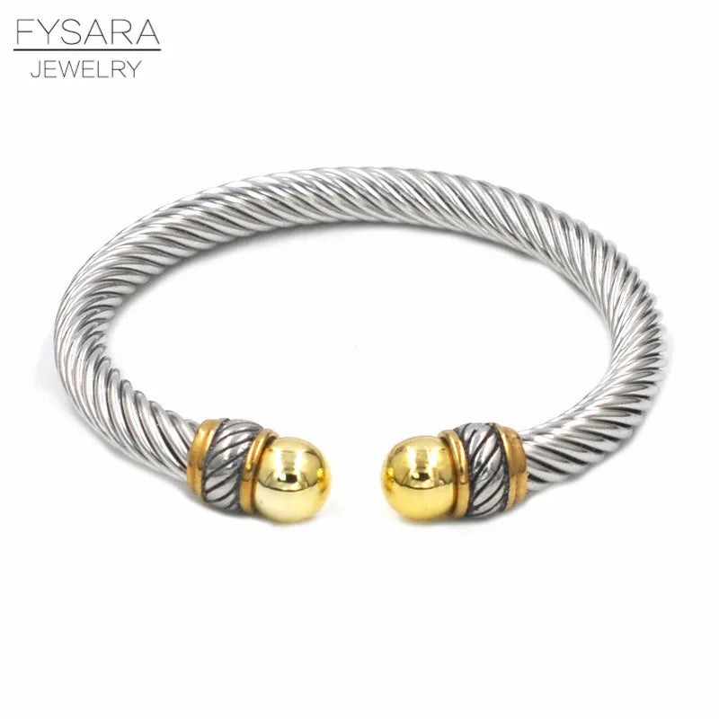 Cable Wire Bangle Cuff Bracelets Classic Jewelry for Women Men