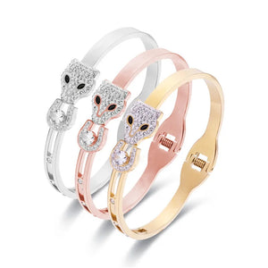 Tiger Head Stainless Steel Bracelet with Zircon Inlay