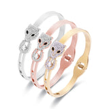 Tiger Head Stainless Steel Bracelet with Zircon Inlay