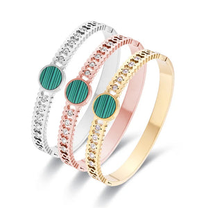 Vintage Titanium Stripe Shell Disc Bangle with Zircon Inlay