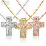 Winter Crystals Cross Pendant Necklace Men Punk Religious Jewelry