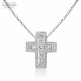 Winter Crystals Cross Pendant Necklace Men Punk Religious Jewelry