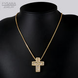 Winter Crystals Cross Pendant Necklace Men Punk Religious Jewelry