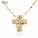 Winter Crystals Cross Pendant Necklace Men Punk Religious Jewelry