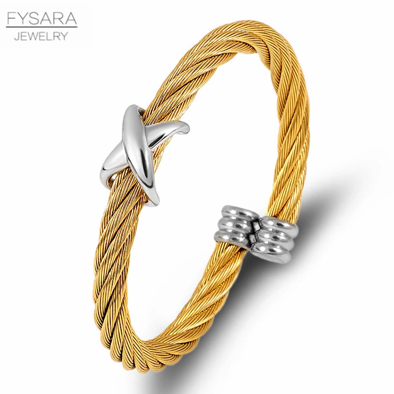 Cross Cuff Charm Bracelets Stainless Steel Bangles Punk Jewelry