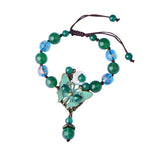 Antique Copper Butterfly Flower Bracelet with Green Agates Beads