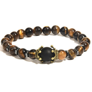 Copper Crown Tiger Eye Stone Beads Bracelet
