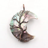 Crescent Moon Shell Pendant Tree of Life Vintage Style Jewelry