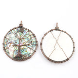 Copper Wire Tree of Life Water Drop Abalone Shell Pendant