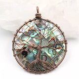 Copper Wire Tree of Life Water Drop Abalone Shell Pendant