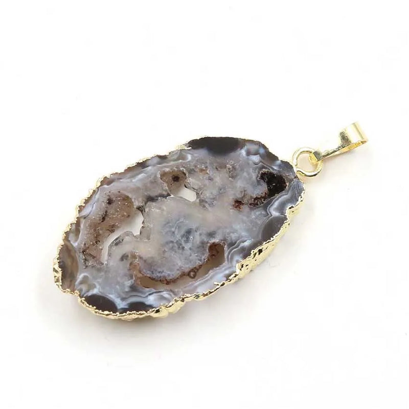 Light Yellow Agates Geode Pendant for Gift Charm Jewelry