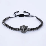 Light Yellow Leopard Connect Metal Round Beads Weave Elastic Bracelet