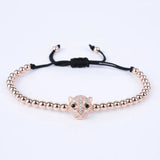 Light Yellow Leopard Connect Metal Round Beads Weave Elastic Bracelet