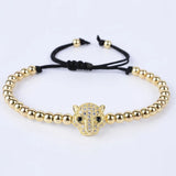 Light Yellow Leopard Connect Metal Round Beads Weave Elastic Bracelet