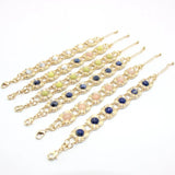 Geometric Rose Pink Quartz Link Chain Bracelet Lapis Lazuli Jewelry