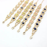 Geometric Rose Pink Quartz Link Chain Bracelet Lapis Lazuli Jewelry