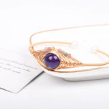 Wire Wrap Amethysts Stone Open Bangle Jewelry